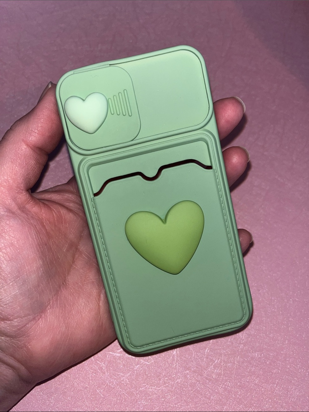 Green Heart Silicone Phone Case with Camera Cover